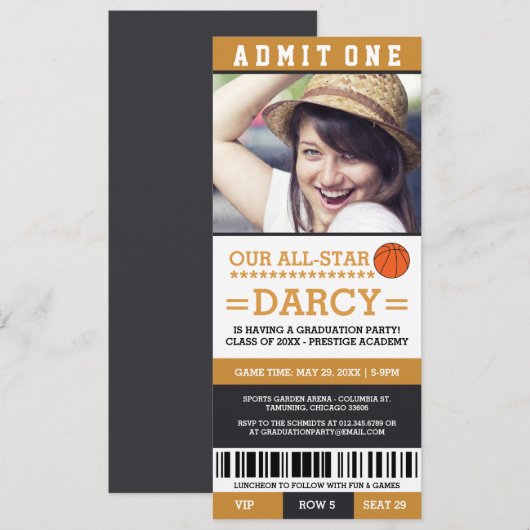 Uitnodigingen voor basketbal afstudeerfeest (Voorkant / Achterkant)