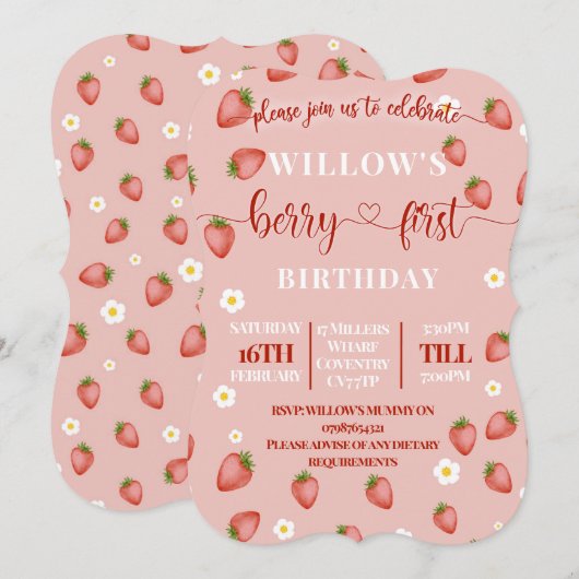 Uitnodigingen voor Berry's Eerste Verjaardagsfeest (Voorkant / Achterkant)