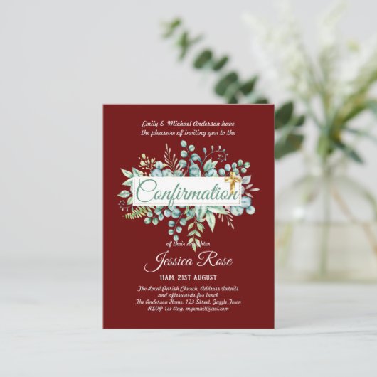 Uitnodigingen voor Bevestiging Eucalyptusgroen (Staand voorkant)