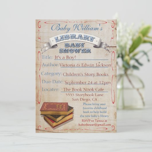 Uitnodigingen voor bibliotheekbaby's (Staand voorkant)
