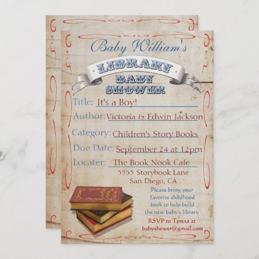 Uitnodigingen voor bibliotheekbaby's (Voorkant / Achterkant)