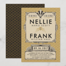 Uitnodigingen voor Black and Gold Great Gatsby Wed