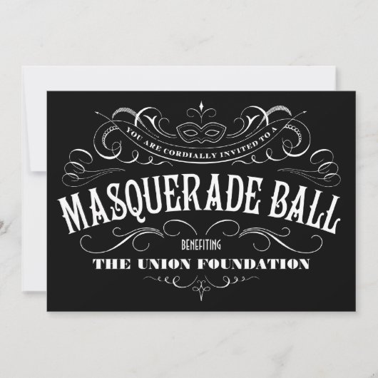 Uitnodigingen voor Black and White Masquerade Ball (Voorkant)