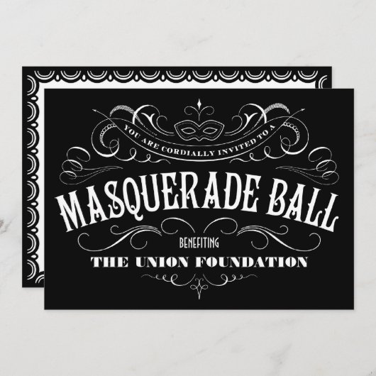 Uitnodigingen voor Black and White Masquerade Ball (Voorkant / Achterkant)