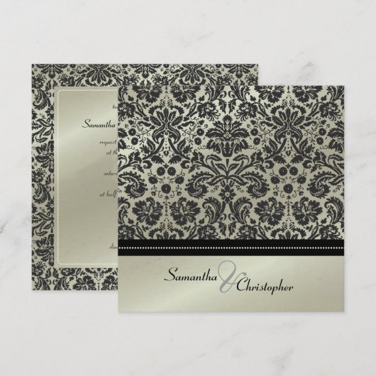 Uitnodigingen voor Black Damask/faux Silver bruilo (Voorkant / Achterkant)