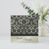 Uitnodigingen voor Black Damask/faux Silver bruilo (Staand voorkant)