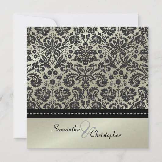 Uitnodigingen voor Black Damask/faux Silver bruilo (Voorkant)