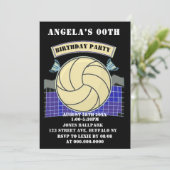 Uitnodigingen voor Black Volleyball Birthday Party (Staand voorkant)