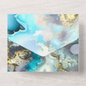 Uitnodigingen voor blauwe en gouden geode bruiloft (Achterkant)