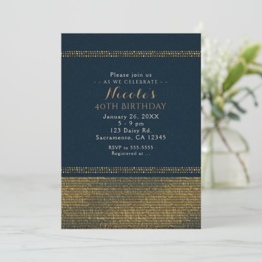 Uitnodigingen voor blauwe en goudkleurige moussere (Staand voorkant)