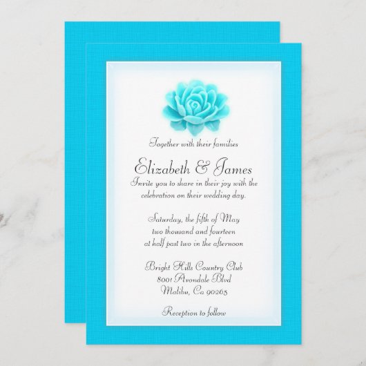 Uitnodigingen voor blauwe en witte bruiloft (Voorkant / Achterkant)