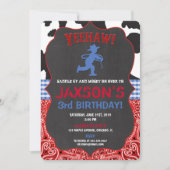 Uitnodigingen voor blauwe rode zwarte jongen (Voorkant)