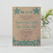 Uitnodigingen voor Blauwgroen bruiloft in Rustic C (Staand voorkant)