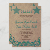 Uitnodigingen voor Blauwgroen bruiloft in Rustic C (Voorkant / Achterkant)