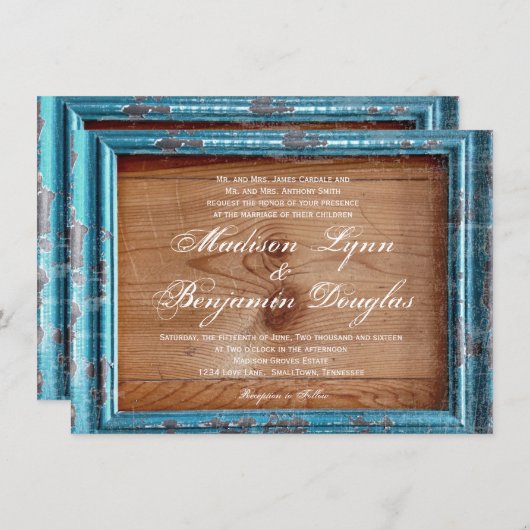 Uitnodigingen voor Blauwgroen Lijst van Rustisch l (Voorkant / Achterkant)