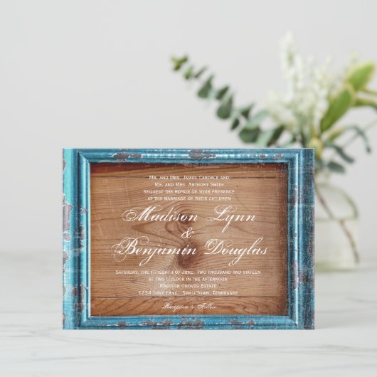 Uitnodigingen voor Blauwgroen Lijst van Rustisch l (Staand voorkant)