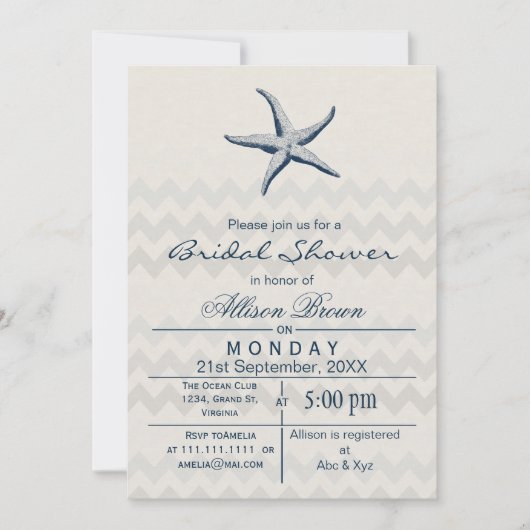Uitnodigingen voor Blue Chevron Starfish Beach bru (Voorkant)