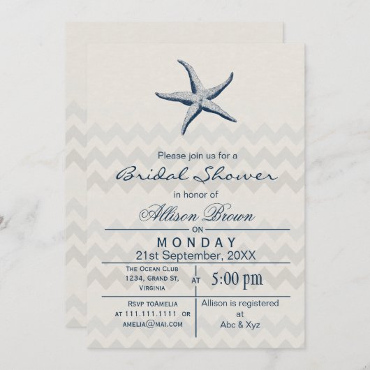 Uitnodigingen voor Blue Chevron Starfish Beach bru (Voorkant / Achterkant)