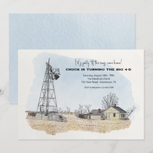 Uitnodigingen voor boerderijfeest (Voorkant / Achterkant)
