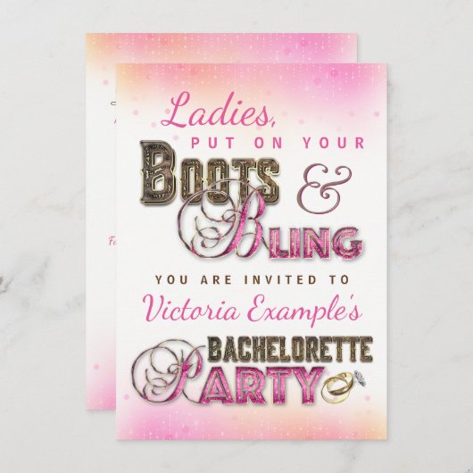 Uitnodigingen voor Boots Bling Bachelorette Party (Voorkant / Achterkant)