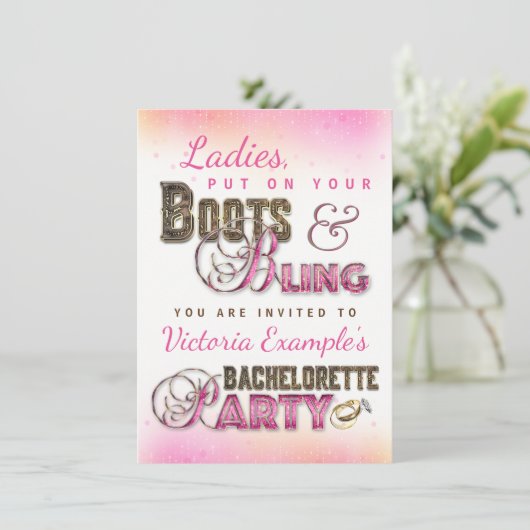 Uitnodigingen voor Boots Bling Bachelorette Party (Staand voorkant)