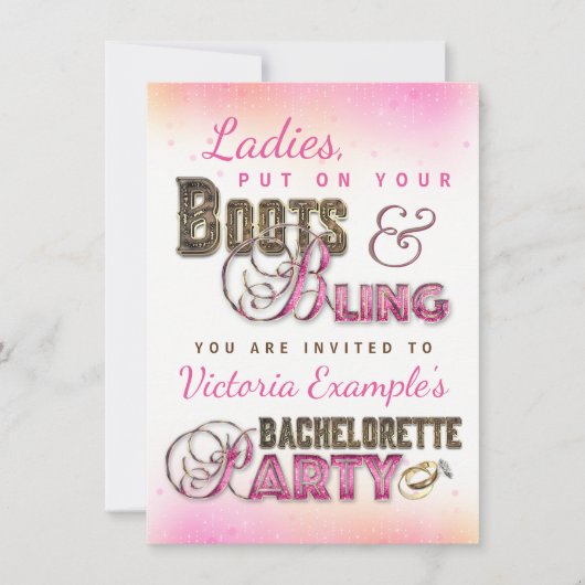 Uitnodigingen voor Boots Bling Bachelorette Party (Voorkant)