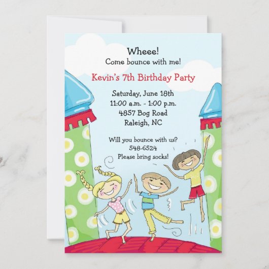Uitnodigingen voor Bounce House-feestjes: Groene J (Voorkant)