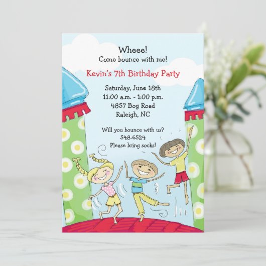 Uitnodigingen voor Bounce House-feestjes: Groene J (Staand voorkant)
