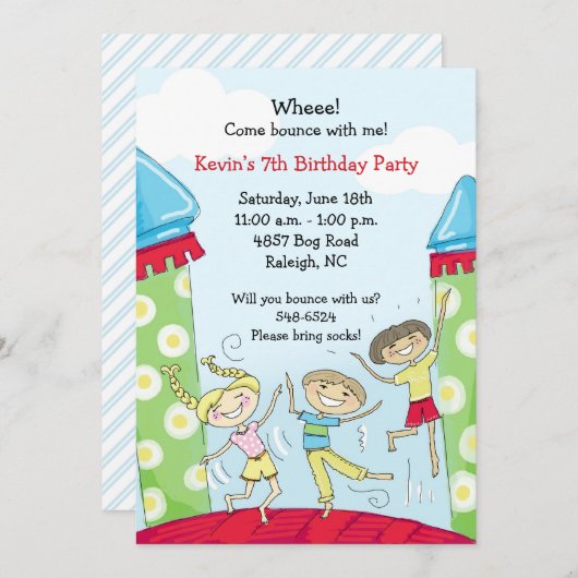 Uitnodigingen voor Bounce House-feestjes: Groene J (Voorkant / Achterkant)