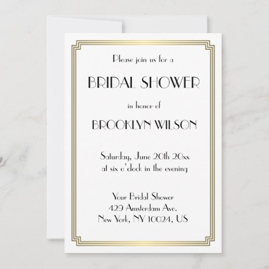 Uitnodigingen voor bruidsdouche in Great Gatsby Ar (Voorkant)