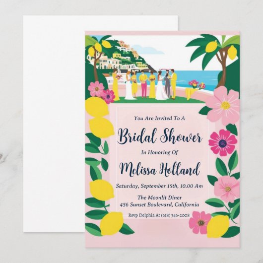 Uitnodigingen voor bruidsdouches Amalfi Coast (Voorkant / Achterkant)