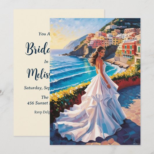 Uitnodigingen voor bruidsdouches Amalfi Coast (Voorkant / Achterkant)