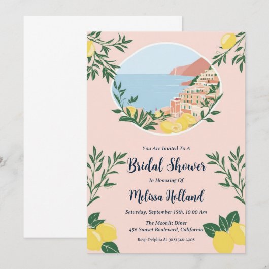 Uitnodigingen voor bruidsdouches Amalfi Coast (Voorkant / Achterkant)