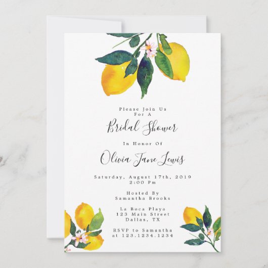 Uitnodigingen voor bruidsfeest, citroen bruidsfees (Voorkant)