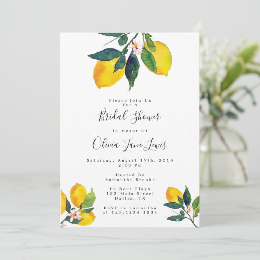 Uitnodigingen voor bruidsfeest, citroen bruidsfees (Staand voorkant)