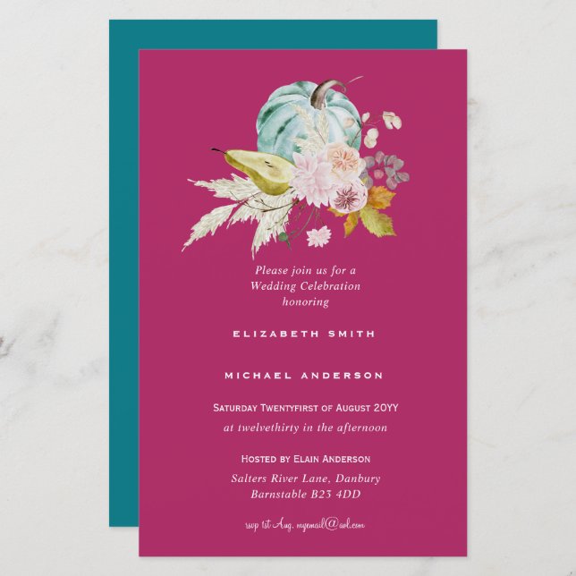 Uitnodigingen voor bruidsfeest op maat met eigen k (Voorkant / Achterkant)