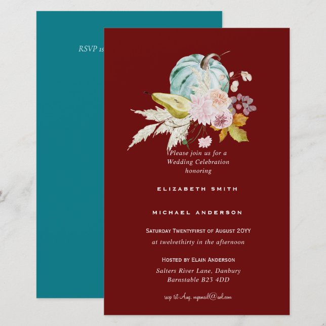 Uitnodigingen voor bruidsfeest op maat met eigen k (Voorkant / Achterkant)