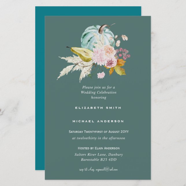 Uitnodigingen voor bruidsfeest op maat met eigen k (Voorkant / Achterkant)