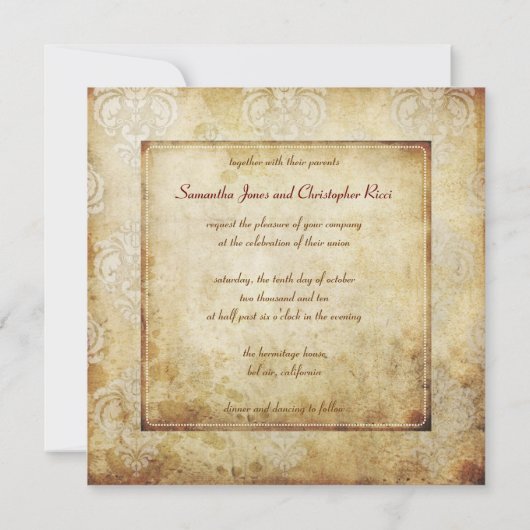 Uitnodigingen voor  bruiloft Damask (Achterkant)