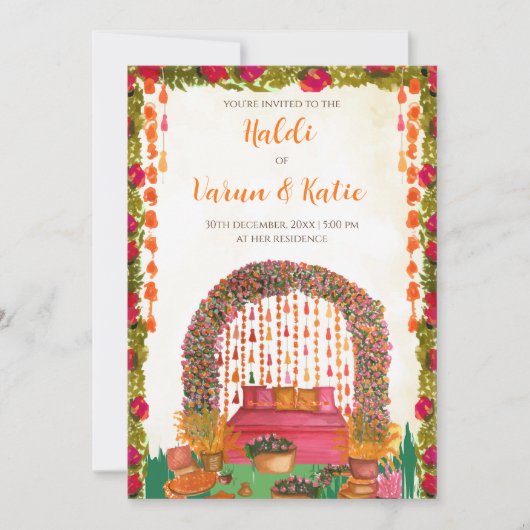 Uitnodigingen voor bruiloft Haldi (Voorkant)