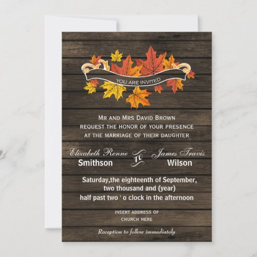 Uitnodigingen voor bruiloft met Barn wood Rustic F (Voorkant)