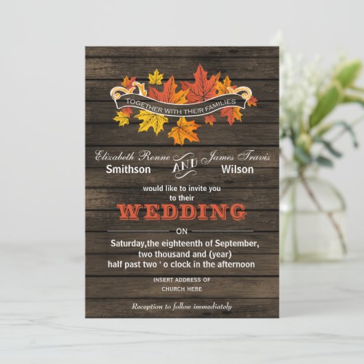 Uitnodigingen voor bruiloft met Barn wood Rustic F (Staand voorkant)