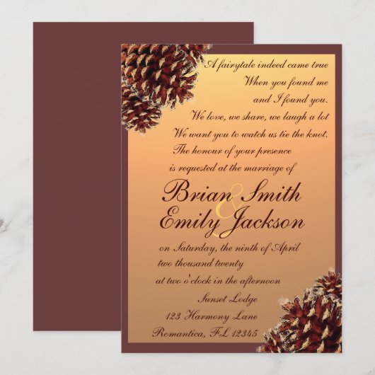 Uitnodigingen voor bruiloft met een trouwe herfstt (Voorkant / Achterkant)