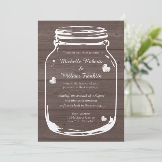 Uitnodigingen voor bruiloft met houtwaren (Staand voorkant)