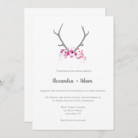 Uitnodigingen voor bruiloft met rotsflorerende gew (Voorkant / Achterkant)