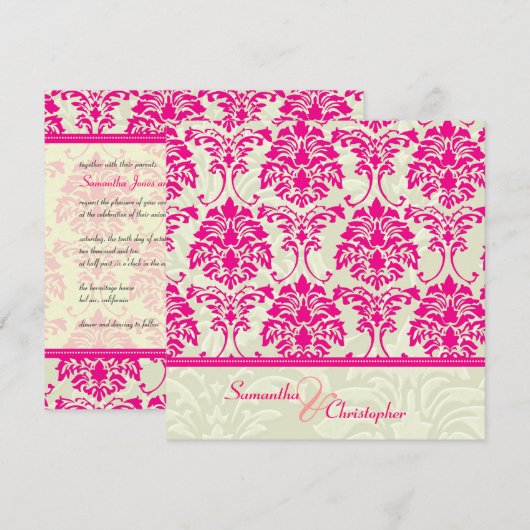 Uitnodigingen voor bruiloft met warme roze damp/iv (Voorkant / Achterkant)