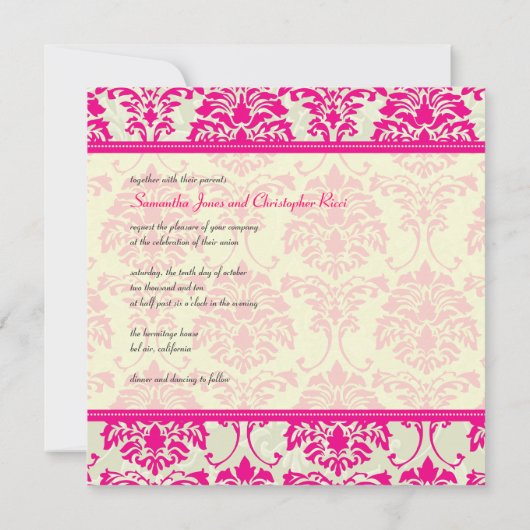 Uitnodigingen voor bruiloft met warme roze damp/iv (Achterkant)