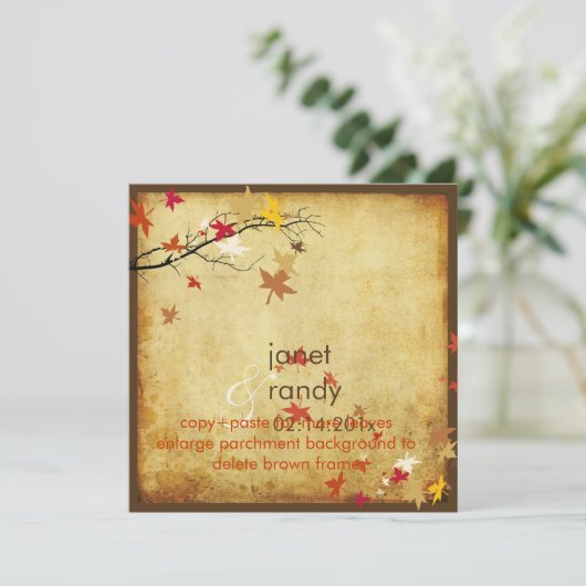 Uitnodigingen voor  bruiloft/paarse bladeren (Staand voorkant)