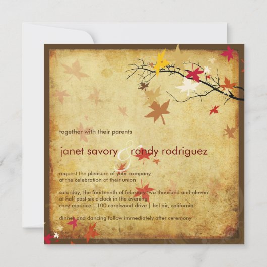 Uitnodigingen voor bruiloft/paarse bladeren (Achterkant)