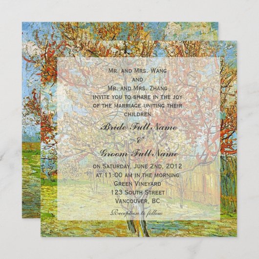 Uitnodigingen voor bruiloft van bruid- en bruinoud (Voorkant / Achterkant)